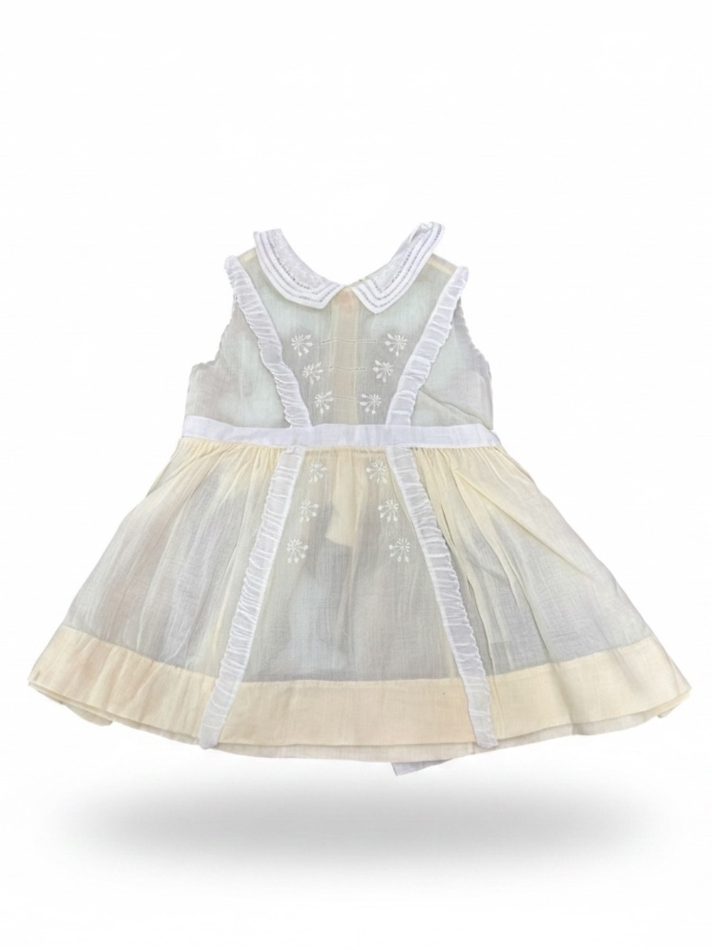 Vintage Handmade Embroidered White & Cream Baby Girl Dress Made in Philippines